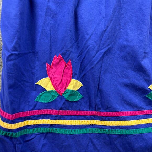 La Javabe Vintage Peasant Dress House Patio Kaftan Floral Applique Boho OS D144 - Picture 2 of 10